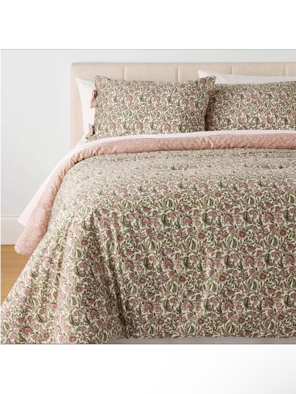 NWT 2pc Twin/Twin Extra Long Reversible Floral Comforter Set Pink/Green